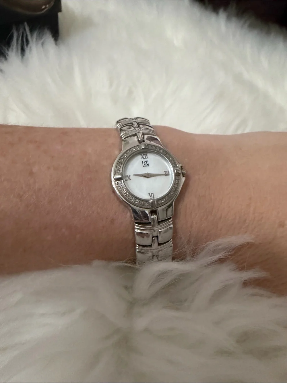 ESQ by Movado Silver Tone Women's Bracelet Watch with diamonds mother of pearl